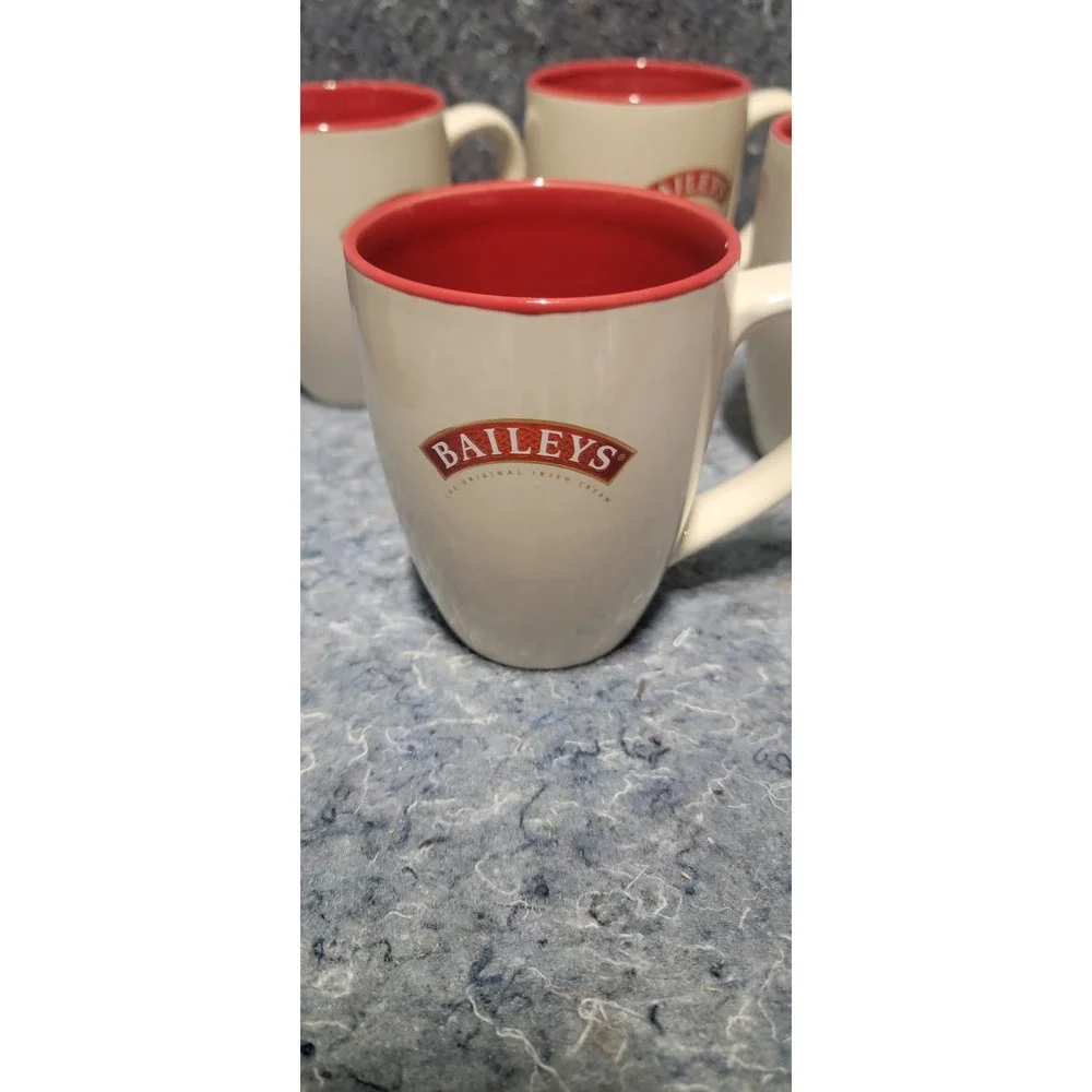 Baileys Irish Cream Coffee Mug, R.A. Bailey's Signature,  Set‎ of 5 white/red